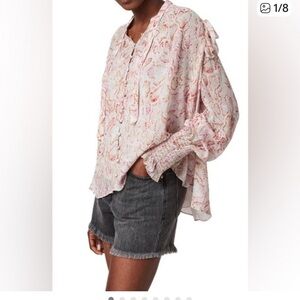 ALLSAINTS Lara Vernus Snakeprint Romantic Ruffled Victorian Style Shirt Blouse